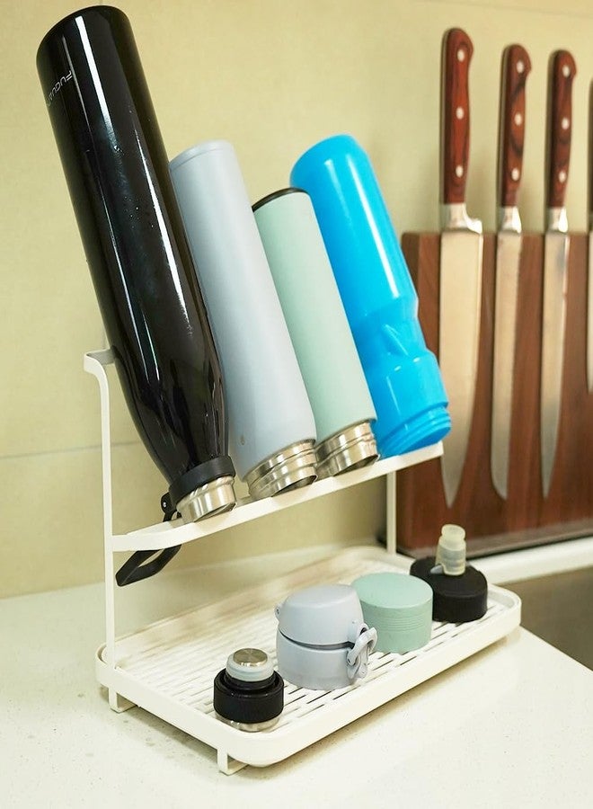 L-WASH Countertop Kitchen Bottle Drying Rack with Drain Tray, 12.4 x 7.09 inch Counter Organizer, for Insulated Water, Baby Bottles and More - White - Image 3